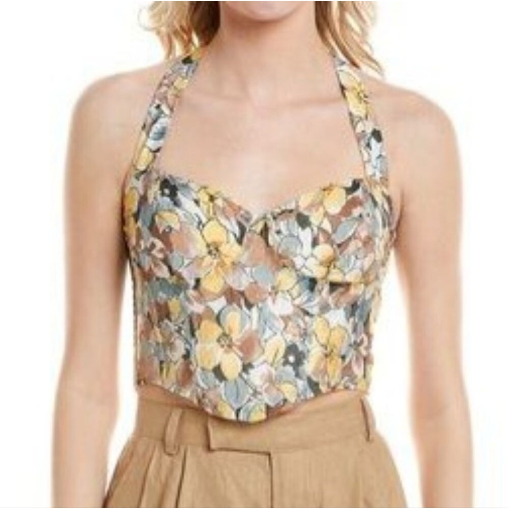 ASTR The Label Floral Halter Crop Top Size Medium